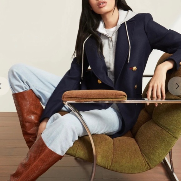 Veronica Beard Port DB Dickey Coat Jacket Navy Blue Wool Blend & Gold Button 2 - Picture 11 of 11